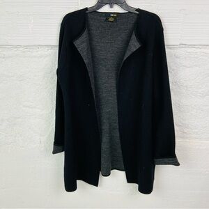 POW WOW black & gray wool blend open front tie cardigan sweater size medium
